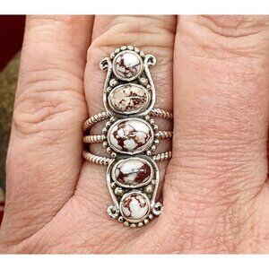 5-Stone Wild Horse Sterling Silver Long Blossom Ring Size 7.5